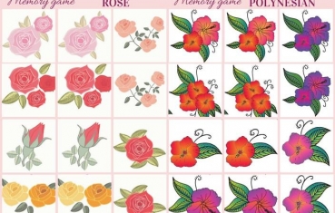 Rose and Polynesian flower - Memory game free printables