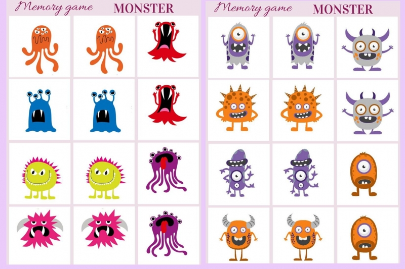 Monster - Memory game free printables