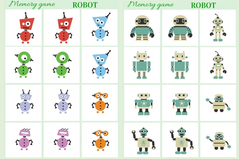 Robot - Memory game free printable