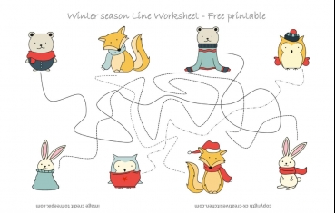 Winter Forest Animals Line Worksheet - Free Printable