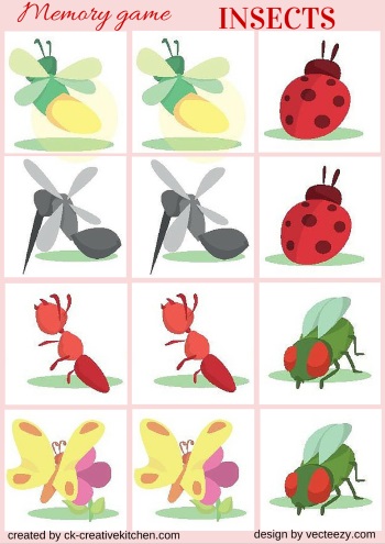 insect matching memory game free printables