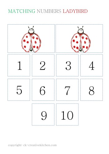 numbers matching card free printable ladybird