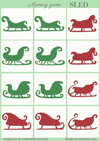 christmas sled matching memory game free printable