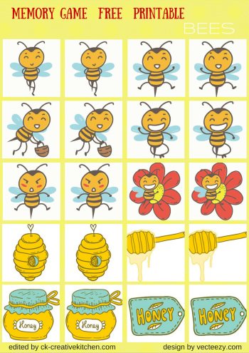 bees matching memory game free printable