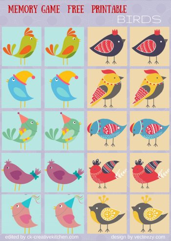 birds matching memory game free printable