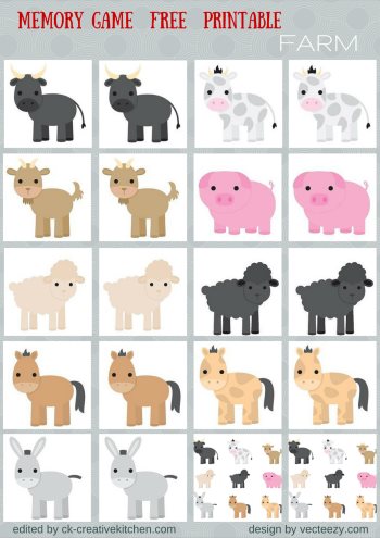 farm matching memory game free printable